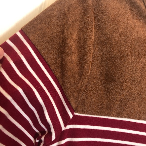 Umgee Striped Long Sleeve Dress with Faux Suede Shoulders and Elbow. Size Small - Picture 3 of 9